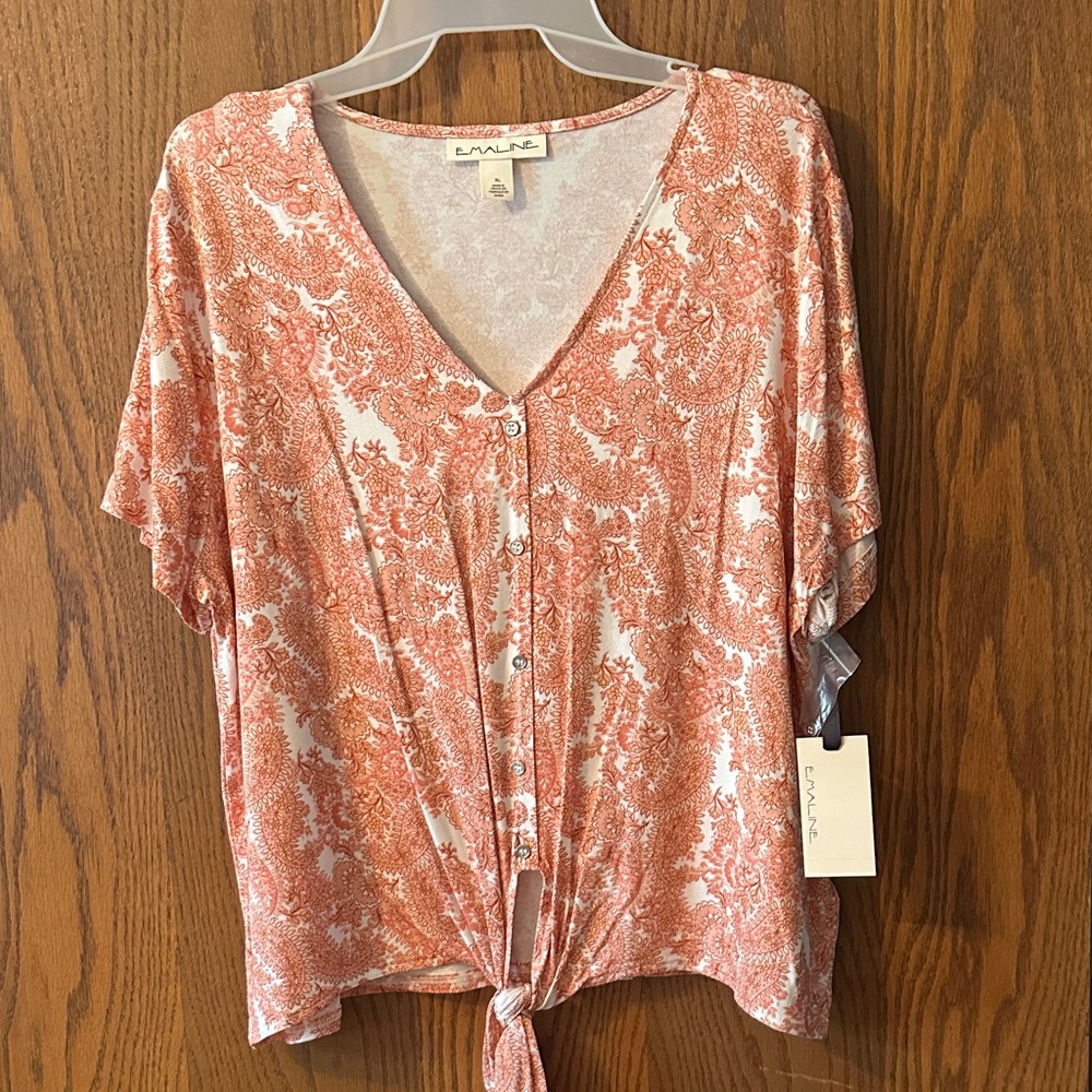 Emaline Women's Coral Tie-Front Blouse